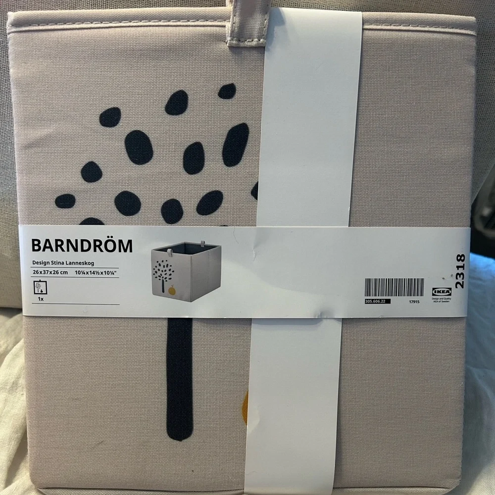 IKEA Barndröm Cream Storage Box with Black Tree Design